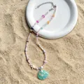 Bohemian multi-color beaded necklace with a turquoise shell pendant and white starfish - 03 Cyan (X465)