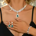 Elegant emerald green jewelry set with necklace earrings and bracelet for weddings - G300+484 Green