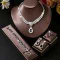 Elegant bridal jewelry set with black teardrop stones and shiny silver plating for women - G300 Black 4-Piece Set