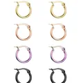 Minimalist brass hoop earrings set in four colors: gold, rose gold, rainbow, and black - 10mm / Iridescent