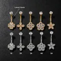 Variété de piercings de nombril en acier 316L avec zircons motifs fleur et étoile - Forme de trèfle à quatre feuilles (1#) / Argent
