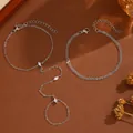 Elegant silver-plated crystal slave bracelet and double-layered chain set for brides - Silver Hand Chain Bracelet Set (ZJ17074)