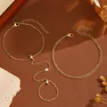 Gold plated jewelry set featuring a marquise crystal hand harness and double chain bracelet - Gold Hand Chain Bracelet Set (ZJ17075)