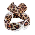 Silver stainless steel geometric ring bracelet featuring trendy leopard print fabric wrap - Bangle And Leopard Print Satin Scarf