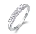 Detailed view of S925 sterling silver ring with double row micro-pave moissanite - US Size 5 / Double Row Micro-Pave Prong Style (R13041) / Silver