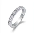 Detail shot of an elegant S925 sterling silver eternity ring with sparkling moissanite - US Size 5 / Exquisite Micro-Pave Row Style (R14083-2.0) / Silver