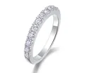 Close-up of elegant S925 sterling silver moissanite eternity ring with micro-pave setting. - US Size 5 / Prong-Set Row Style (R13238) / Silver