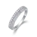 Macro view showing the intricate pavé moissanite setting on this S925 silver ring - US Size 5 / Double Row Micro-Pave Style (R13377) / Silver