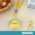 Adorable porte-clés étoile en peluche jaune avec casque bleu pour sacs à dos, 8x7cm - Pendentif en Peluche Étoile avec Écouteurs
