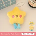 Porte-clés mignon étoile en peluche jaune avec jambes bleues et visage souriant 8x9,5cm - Porte-clés Étoile en Peluche avec Pieds Bleus
