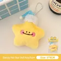 Mignon porte-clés étoile en peluche jaune avec bonnet de nuit bleu, taille 8x9cm - Porte-clés Étoile en Peluche avec Bonnet de Nuit