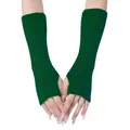Scaldamuscoli lunghi in maglia verde scuro senza dita con trama a righe per l'autunno - Verde Scuro