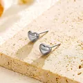 Detail view of minimalist polished silver titanium steel heart-shaped stud earrings on stone - Heart Stud / Steel