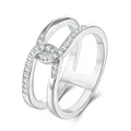 Anello in argento S925 con moissanite, doppia fascia intrecciata e finitura oro bianco - Anello in Moissanite Design Intrecciato a Doppio Strato (R15796)