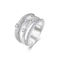 Elegante anello multistrato in argento S925 con moissanite e placcatura in platino - Anello in Moissanite Multi-strato con Finitura Spazzolata (R14058-BH)