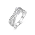 Elegante anello incrociato multibanda in argento sterling S925 con pietre Moissanite - Anello in Moissanite a Tre Pietre con Design Incrociato (R14001-BH)