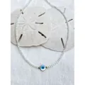 Handmade seed bead choker necklace with blue evil eye pendant on textured linen - Style U / One Size / 38+5cm / Cyan