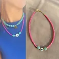 Pink Evil Eye beaded necklace with turquoise-style accents and adjustable gold clasp - Style S / One Size / 38+5cm / Hot Pink