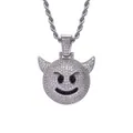 Collier avec pendentif emoji diable glacé avec zircons micro-pavés pour style hip hop. - Argent