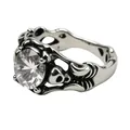 Vintage men's titanium steel ring featuring skull design and large clear gemstone - Size 7 / Vintage Silver Tone (White Rhinestone)