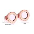 Detailed view of 10mm rose gold plated stainless steel studs with Roman numerals - Roman Numeral Ring With White Shell Style (EA50600AR)