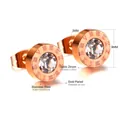 Rose gold plated stainless steel stud earrings with Roman numerals and cubic zirconia - Roman Numeral Ring With White Zirconia Style (EA50839AR)