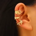 Luxury gold-tone alloy starfish and sun themed non-piercing ear cuff jewelry set - 3-Piece Ear Bone Clip Set (12069) / Gold