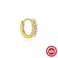 Minimalist 6mm Gold Plated S925 Sterling Silver Small Hoop Earring with Clear Zirconia Stones - Four-Stone Inlaid Style (#4-Single) / 925 Silver / Gold