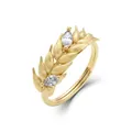 Elegant gold wheat ear adjustable ring featuring marquise cut sparkling crystals - 10K Gold Ring (RG026387) / 925 Silver