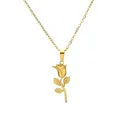 Vintage gold titanium steel rose flower pendant necklace for women's elegant fashion - H10061 Rose Flower Necklace Gold