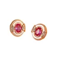 Close-up of elegant rose gold stud earrings with pink gemstone and white shell inlay - Rose Gold Rose Red Gemstone Style (ZG123)