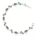 Detailed view of elegant copper bracelet with amethyst-colored tulip and emerald leaves. - Silver Purple Green Zirconia Tulip