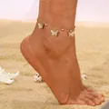 Elegant gold alloy butterfly anklet for women stylish bohemian summer beach jewelry accessory - Butterfly Pendant / Gold