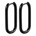 Boucles d'oreilles créoles ovales noires minimalistes en acier titane poli - Bobine en U 2*14*23 (1 Pièce) / Noir