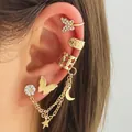 4er-Set Schmetterling-Strass-Ohrklemmen mit Stern-Mond-Kette in elegantem Gold-Finish - Schmetterling Stern Mond Quasten-Stil (2124) / Gold