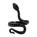 Vintage gothic black titanium steel snake wrap ring featuring a detailed scale texture finish - US 7 / Solid Black