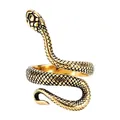 Vintage style gold-toned titanium steel snake ring featuring detailed scale texture - US 7 / Gold and Black