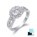 Elegant S925 sterling silver engagement ring with halo lab-grown diamond and pavé band - Adjustable Open / S925 Sterling Silver 1ct Moissanite Ring with GRA Certificate and Gift Box