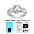 S925 sterling silver engagement ring featuring a lab-grown diamond in a halo setting - Adjustable Open / Silver Inlaid Lab-Grown Diamond 1ct Ring with NGTC Certificate and Gift Box