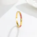 Close-up of a gold titanium steel ring with inlaid pink stones on a white background. - US 7 / Red Zirconia (A250) - Gold