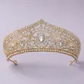 Vintage luxury gold wedding tiara encrusted with sparkling clear crystal rhinestones - Elegant Gold Crown TS-J3212G
