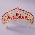 Elegant vintage luxury gold tiara crown with red and white crystals for wedding parties - Elegant Red Crown TS-J3212GRED