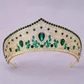 Elegant vintage luxury tiara with emerald green teardrop crystals and gold finish - Elegant Green Crown TS-J3212GGREEN