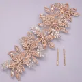Serre-tête de mariée de luxe en strass avec barrettes dorées assorties en or rose - Bandeau doré style forêt HS-J7340G