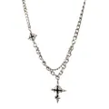 Collier pendentif croix gothique en acier titane argenté avec design à chaînes - Double Collier Croix Tendance (L331-A)