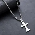 Collier pendentif croix minimaliste en acier titane argenté avec chaîne box pour unisexe - Collier Croix Pointu Lisse (L719-A)