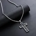 Collier croix pour homme en acier inoxydable avec émail noir et chaîne torsadée argent. - Croix Sombre avec Chaîne en Corde (L625-A)