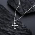 Élégant collier pendentif croix en acier titane argenté avec pierres étincelantes unisexes - Collier Croix Étoile Strass (L1071-A)