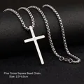Pendentif croix minimaliste en acier titane avec chaîne box, argent, 2,5x4cm - Collier Croix Chaîne Box (L134-B)