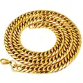 High-quality gold-plated stainless steel thick Cuban link chain necklace for men - Lobster Clasp Charm / 8mm Wide / Gold / 18cm